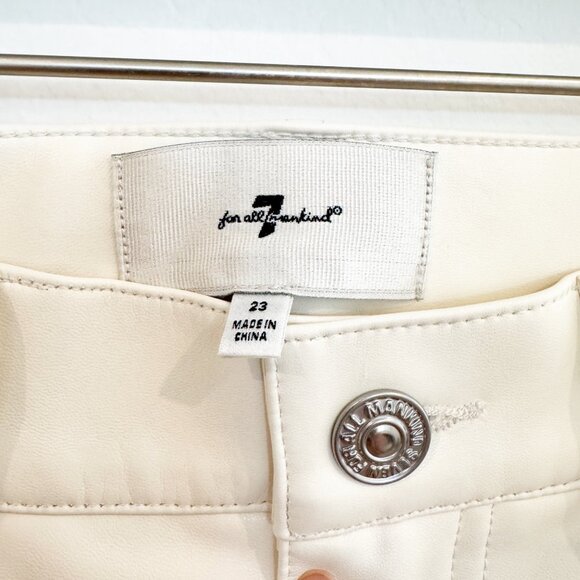 7 For All Mankind Faux Leather Kick Flare Pants Office Business Work Cream 23 - Picture 5 of 12